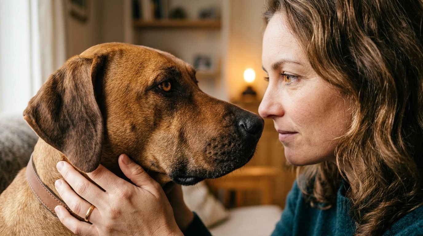 Owner building focus and communication with a dog