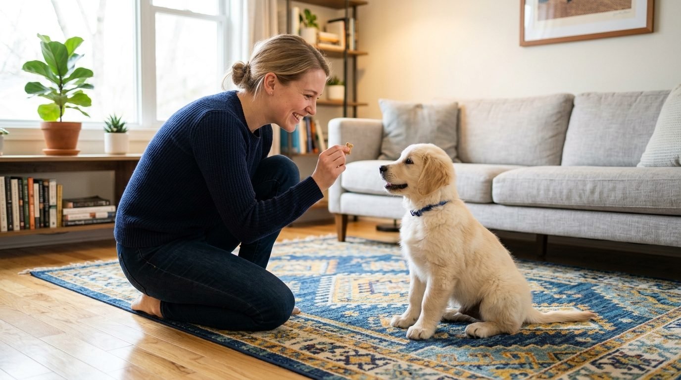 Puppy learning during an at-home training session